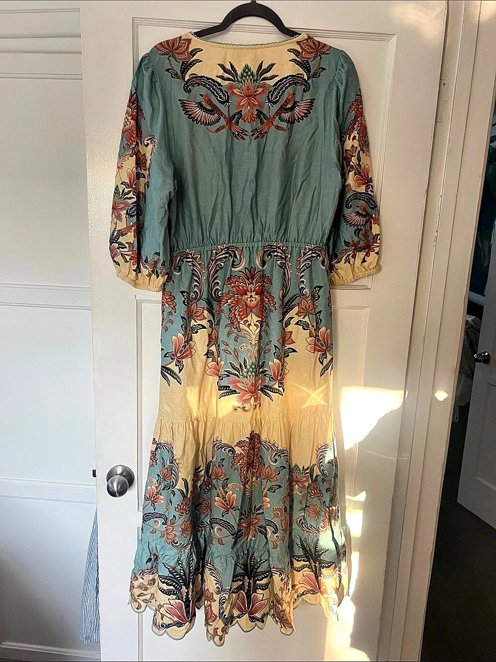 Farm Rio Boho Beauty Butter Maxi Dress Floral Blue & Yellow Large - Picture 2 of 7